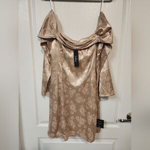 Lulu's Gold Cowl Neck 3/4 Sleeve Cocktail Gown